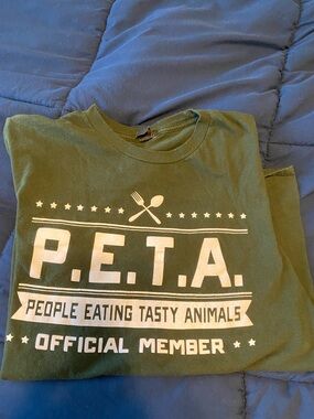 Gildan Olive Green P.E.T.A. Graphic Tee with White Print